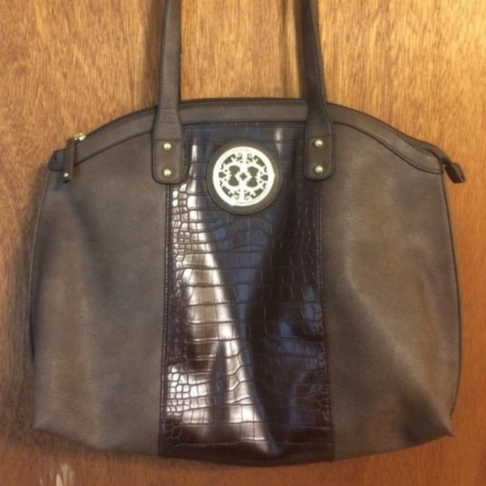 NWOT Large brown faux leather tote bag